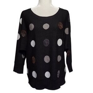 Charter Club‎ Beaded Polka Dot Sweater Size XL Black Sparkly Pullover Holiday